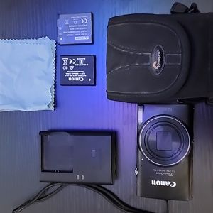Canon Powershot Elph 360 HS with accessories